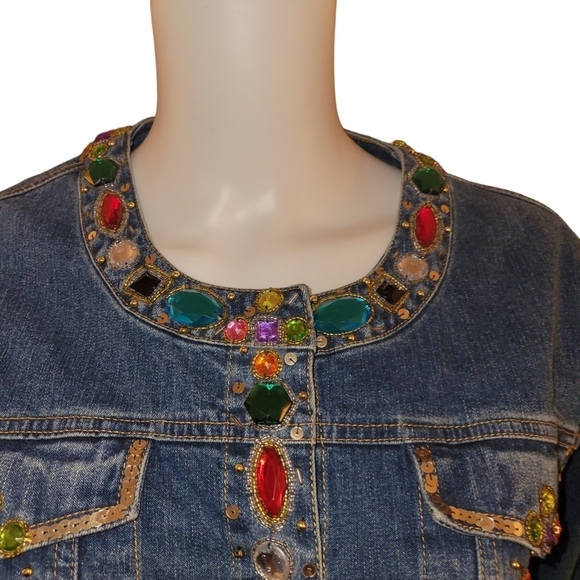 Vintage Berek by Takako Sakon Bejeweled Jean Jacket L - Picture 2 of 5